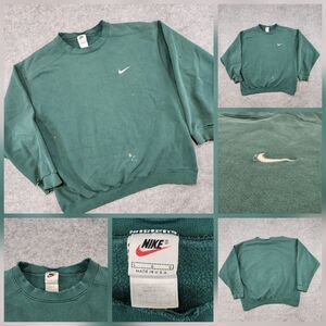 VTG 90s NIKE Mens L Embroidered Swoosh Distressed Green Crewneck Sweatshirt USA